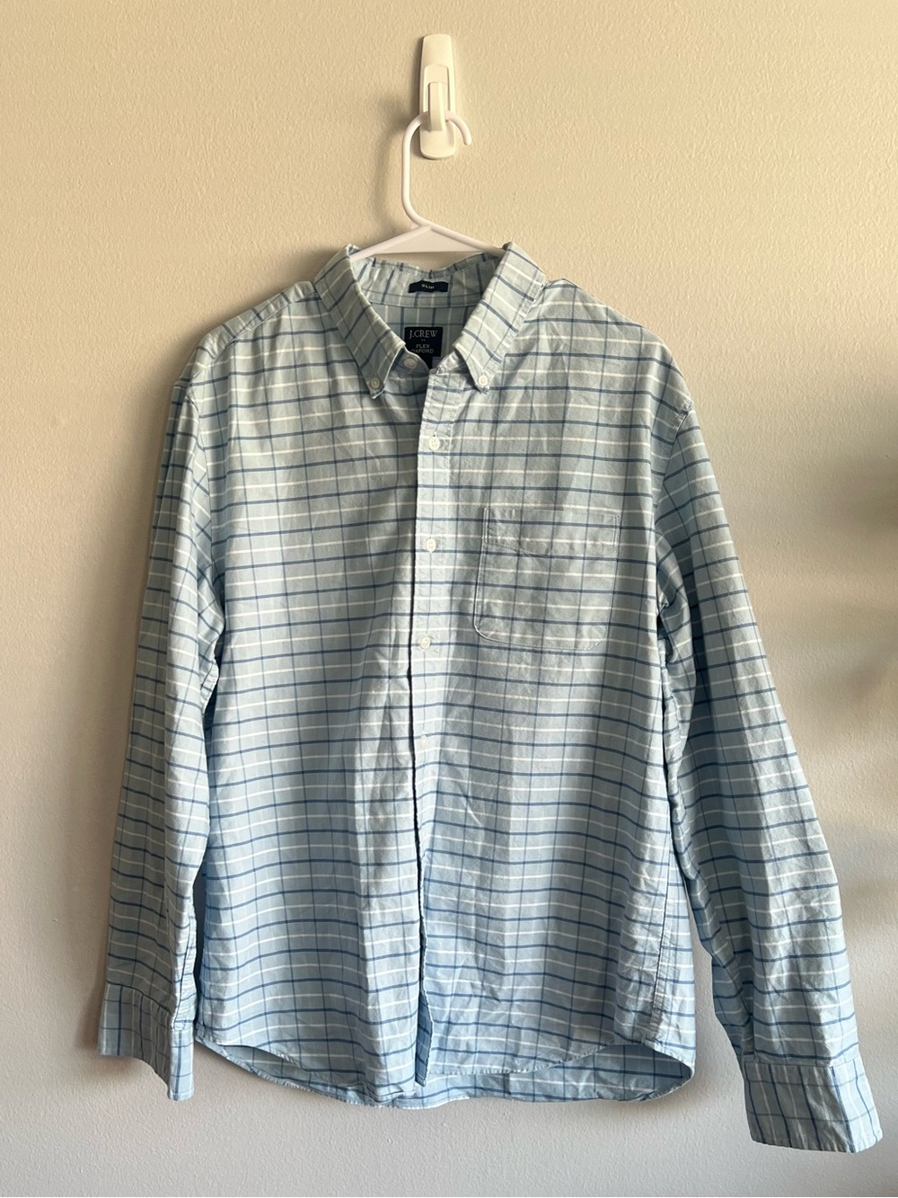 J. Crew Light Blue Plaid Oxford Button-Down Men’s Size Large Slim